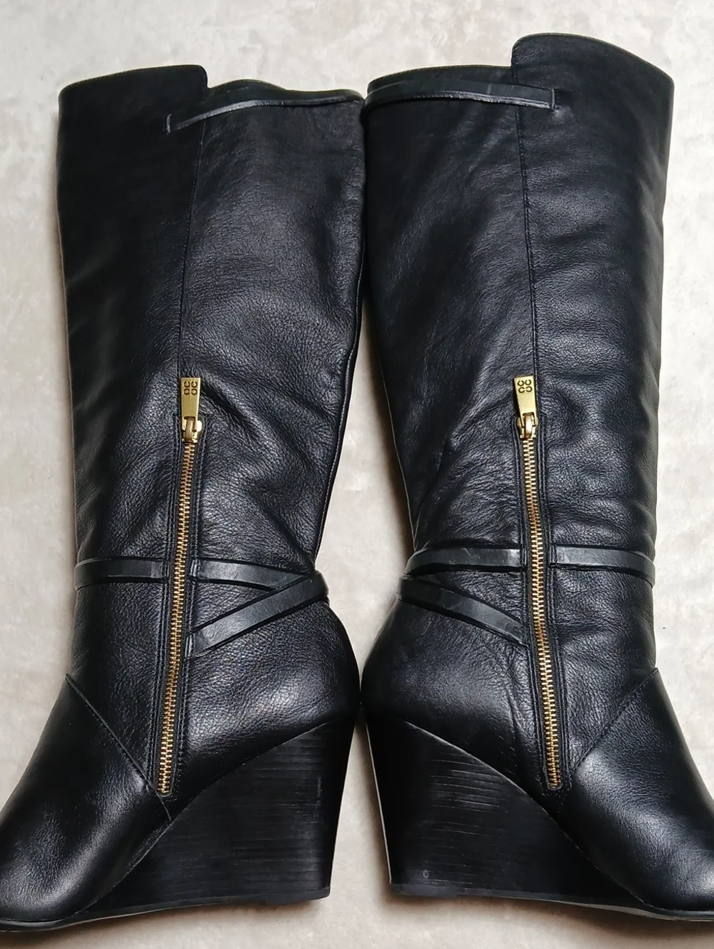 Coach Adair Tall Wedge Black Leather Boots,  Buckles Details Size 10B